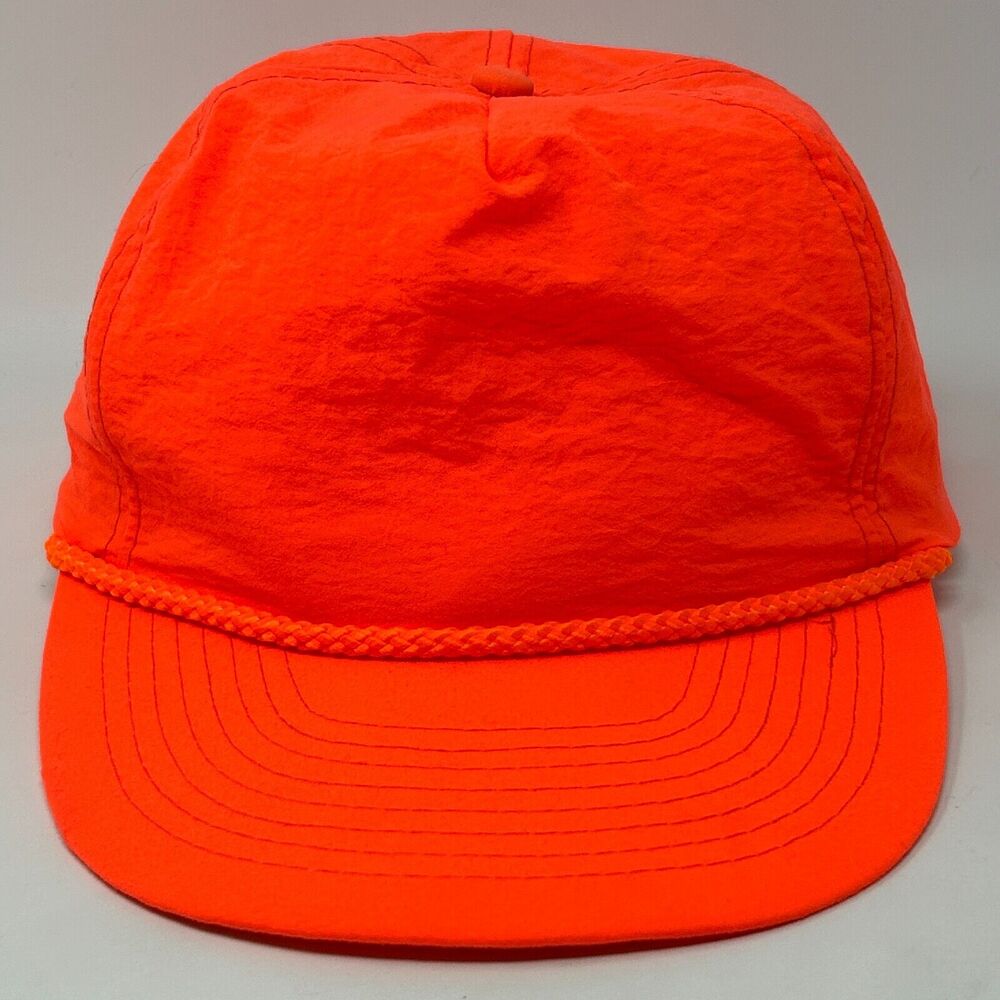 Vintage 90s Blank Hat Baseball Cap Roping Rope Corded Strapback Blaze Orange